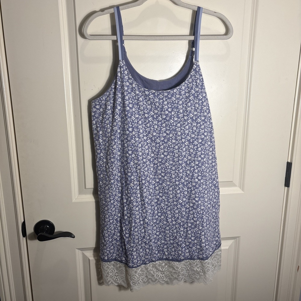 Lane Bryant‎ Cacique Size 14/16 Cotton & Lace Chemise Sleep Gown Purple Floral